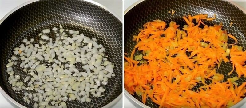 Обжариваем лук и морковь на сковороде
